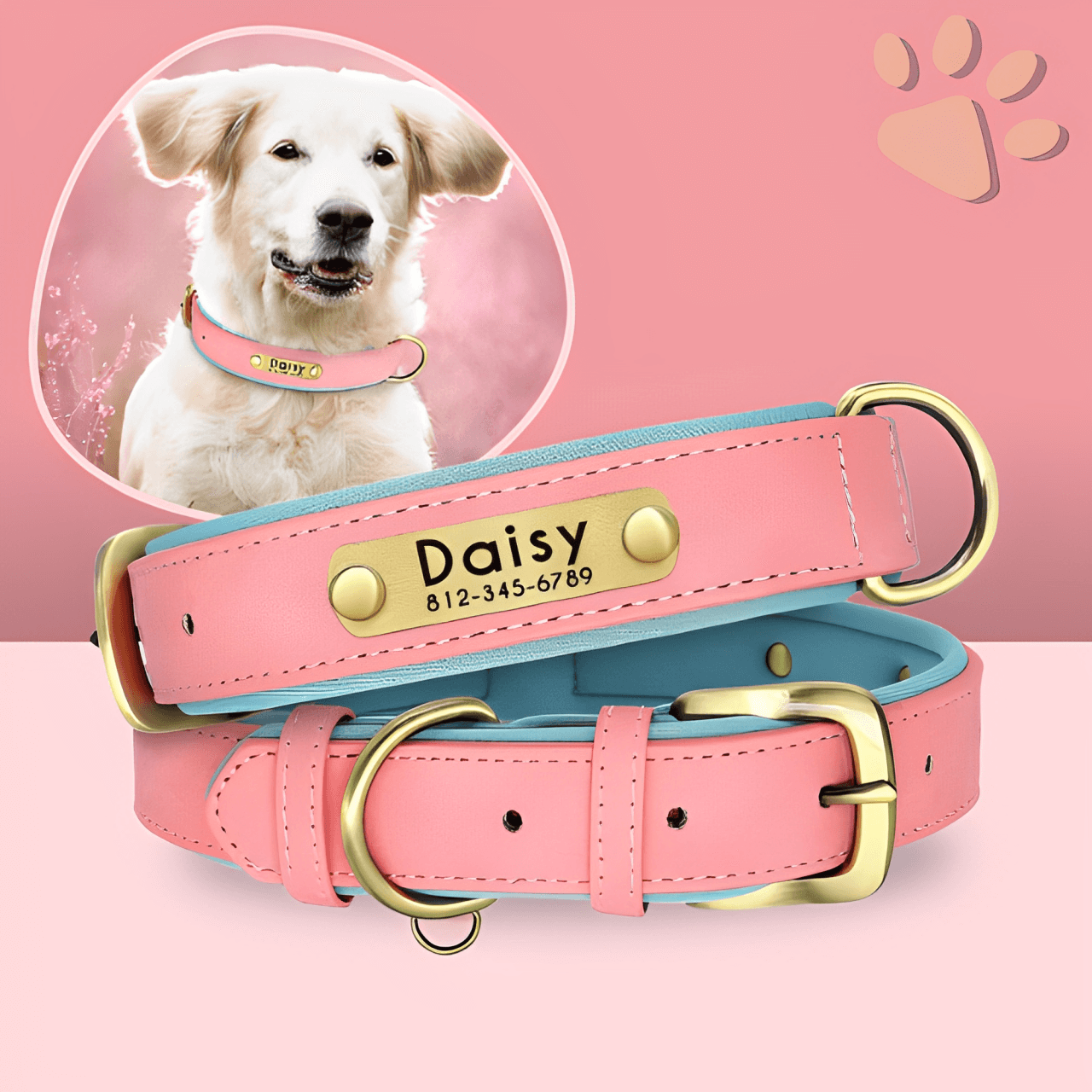 Collier personnalisé pour chien nom personnalisable la niche de jules jujudeluxename rose