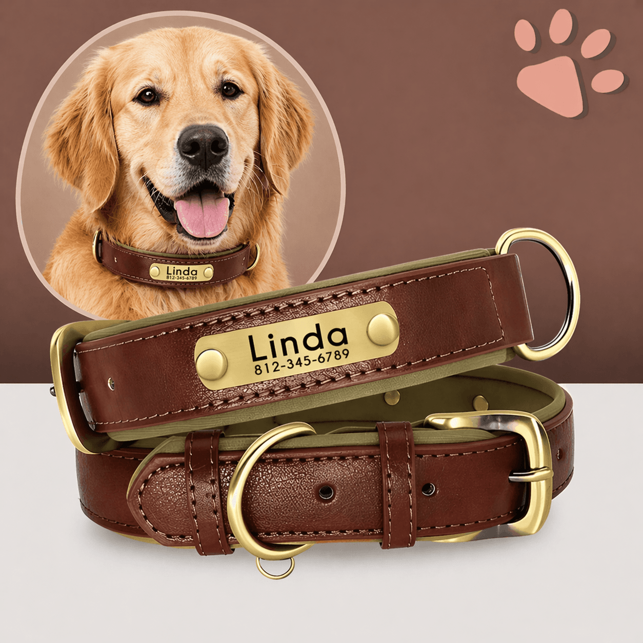 Collier personnalise pour grand chien nom personnalisable la niche de jules jujudeluxename marron