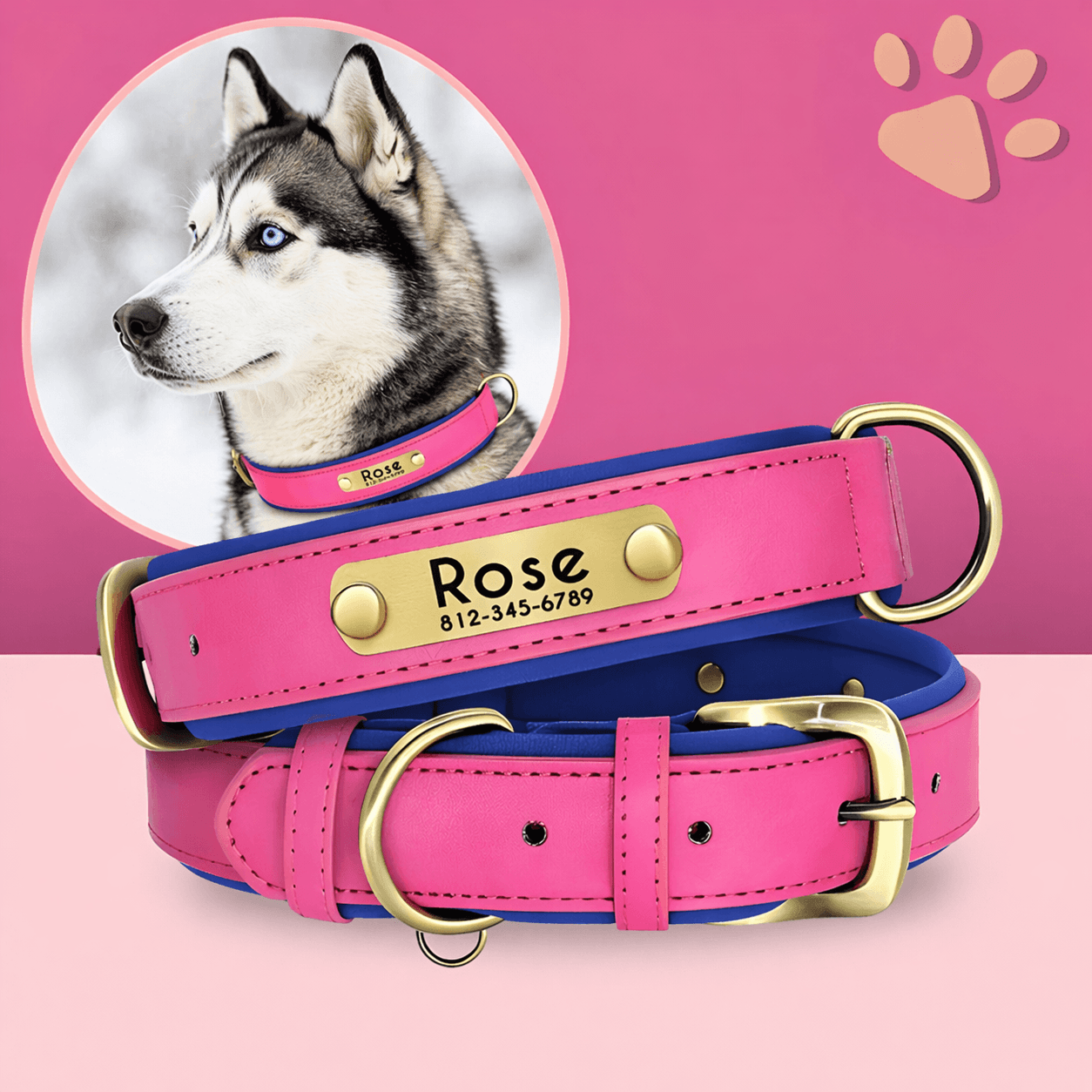 Collier personnalise pour grand chien nom personnalisable la niche de jules jujudeluxename rose