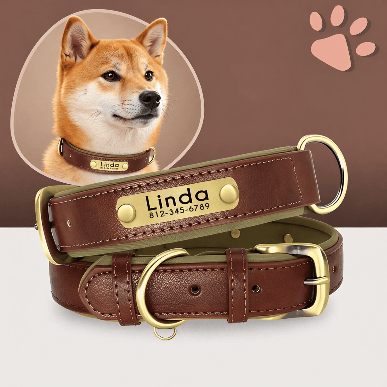 Collier personnalise pour moyen chien nom personnalisable la niche de jules jujudeluxename marron shiba inu