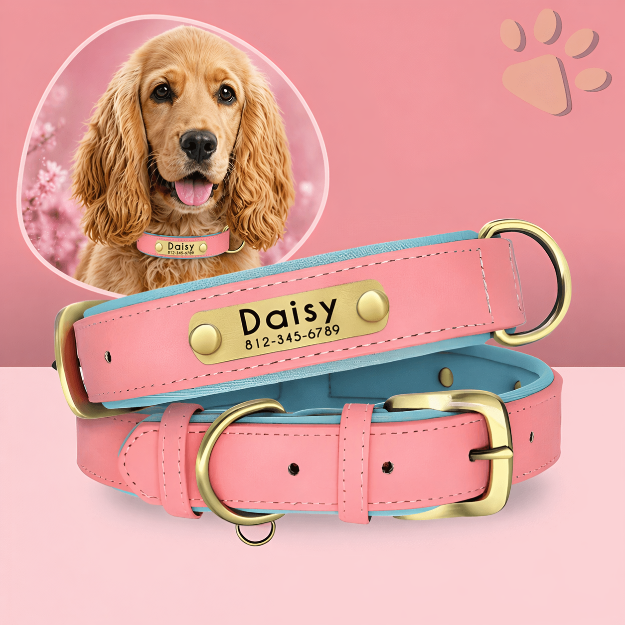 Collier personnalise pour moyen chien nom personnalisable la niche de jules jujudeluxename rose cocker