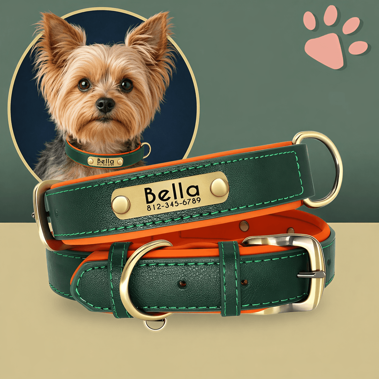 Collier personnalisé pour petit chien nom personnalisable la niche de jules jujudeluxename vert Yorkshire