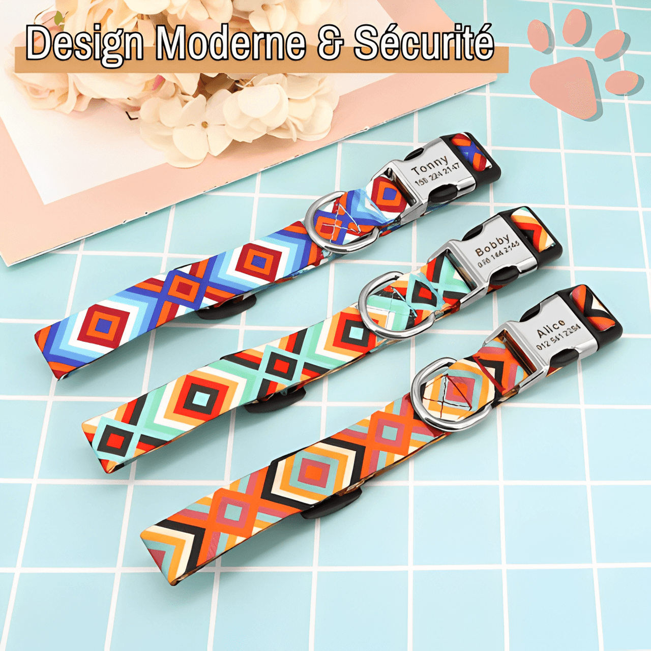 Collier pour chien personnalisé prénom téléphone personnalisable la niche de jules jujucollartag1 design moderne sécurité
