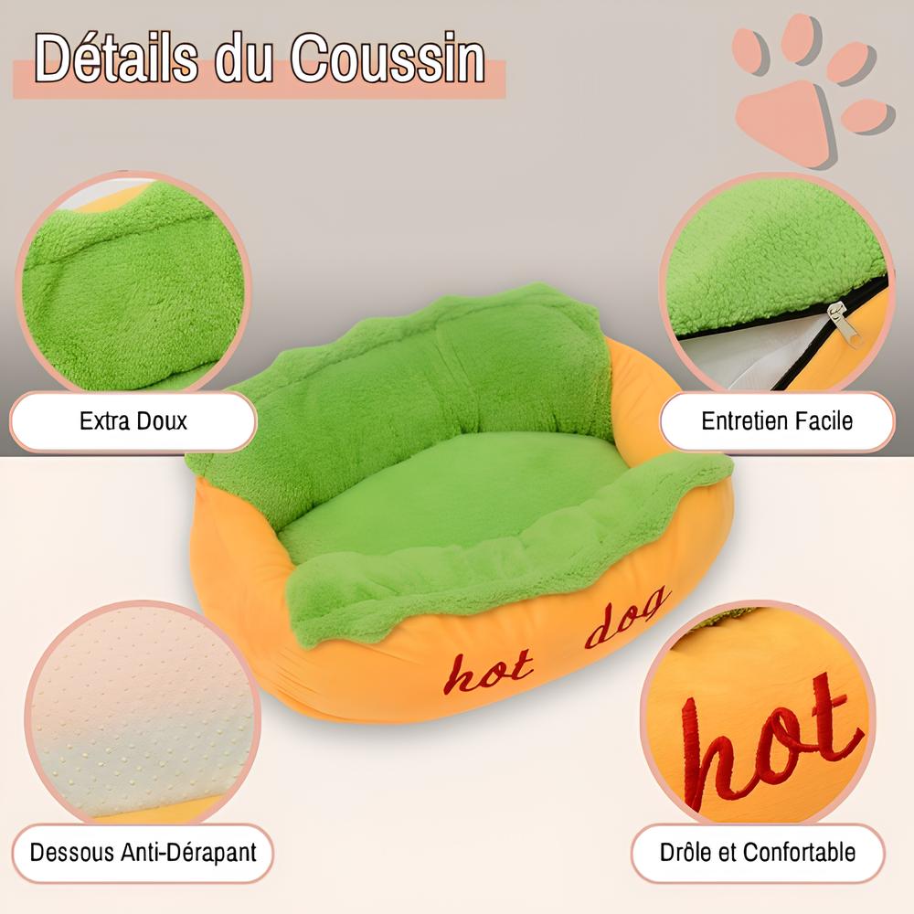 Coussin hotdog pour chien jujuhotdog la niche de jules détails panier chien