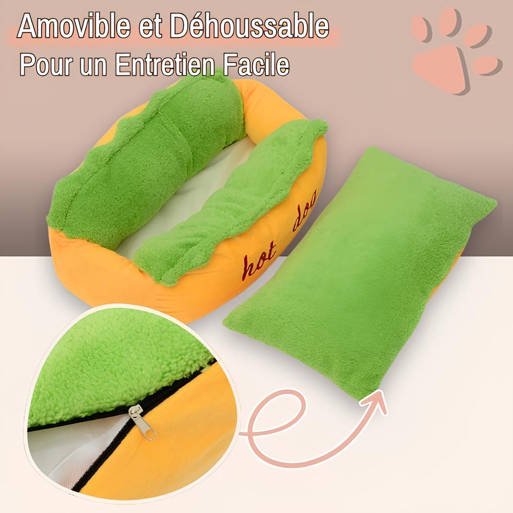 Coussin hotdog pour chien jujuhotdog la niche de jules amovible déhoussable