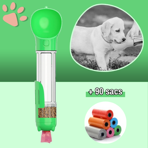 gourde 3 en 1 multifonction pour chien eau croquette sac jujugourde la niche de jules vert