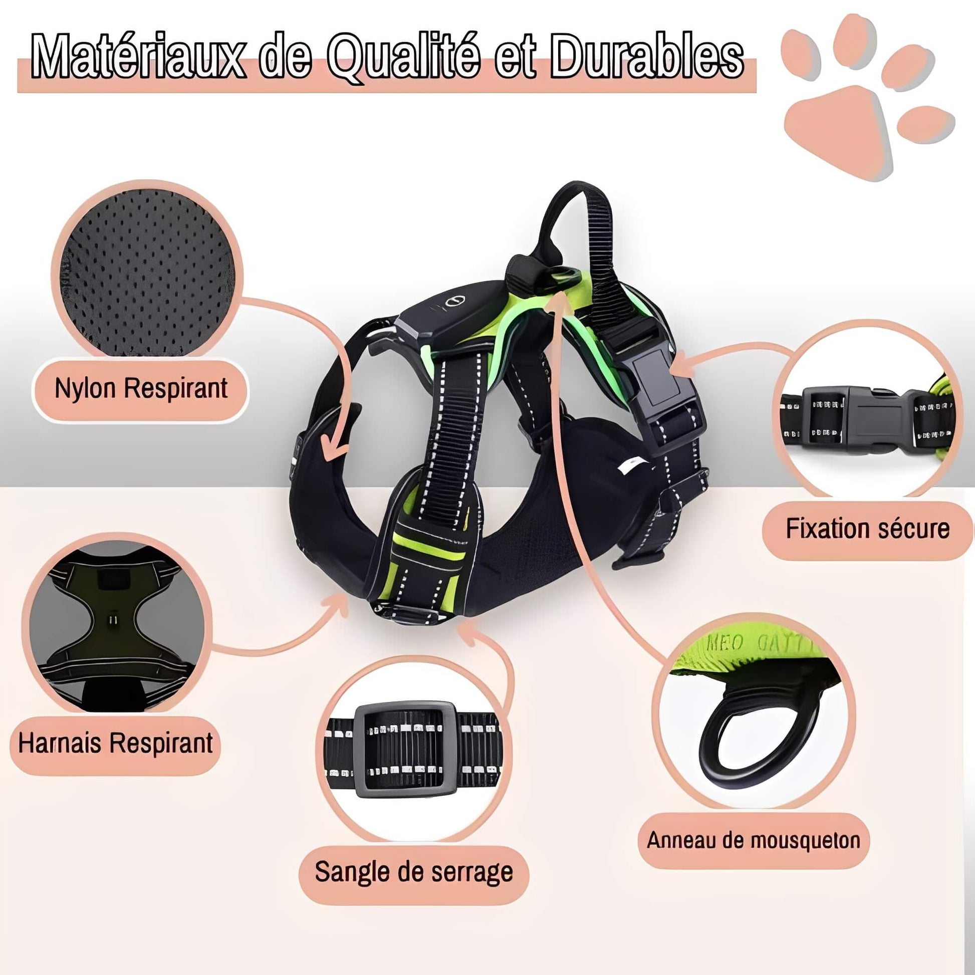 Harnais lumineux pour chien réglable la niche de jules JujuLumiHarness matériaux de qualité et durables