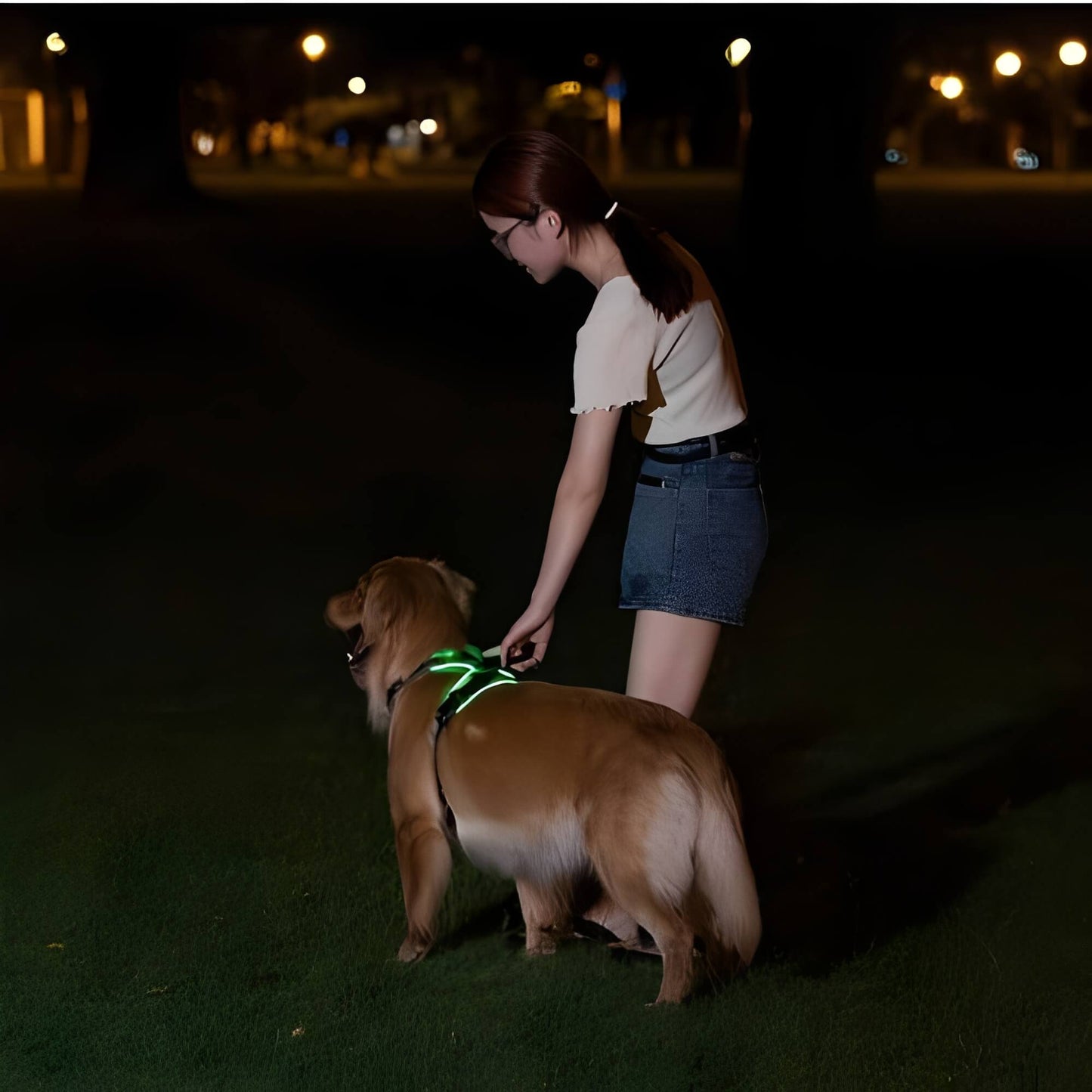 Harnais lumineux pour chien réglable la niche de jules JujuLumiHarness promenade2