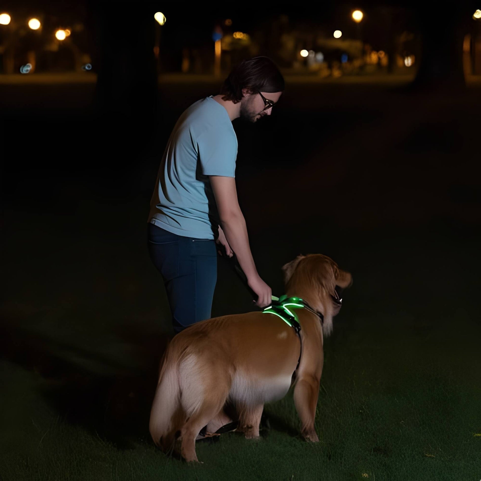 Harnais lumineux pour chien réglable la niche de jules JujuLumiHarness promenade3