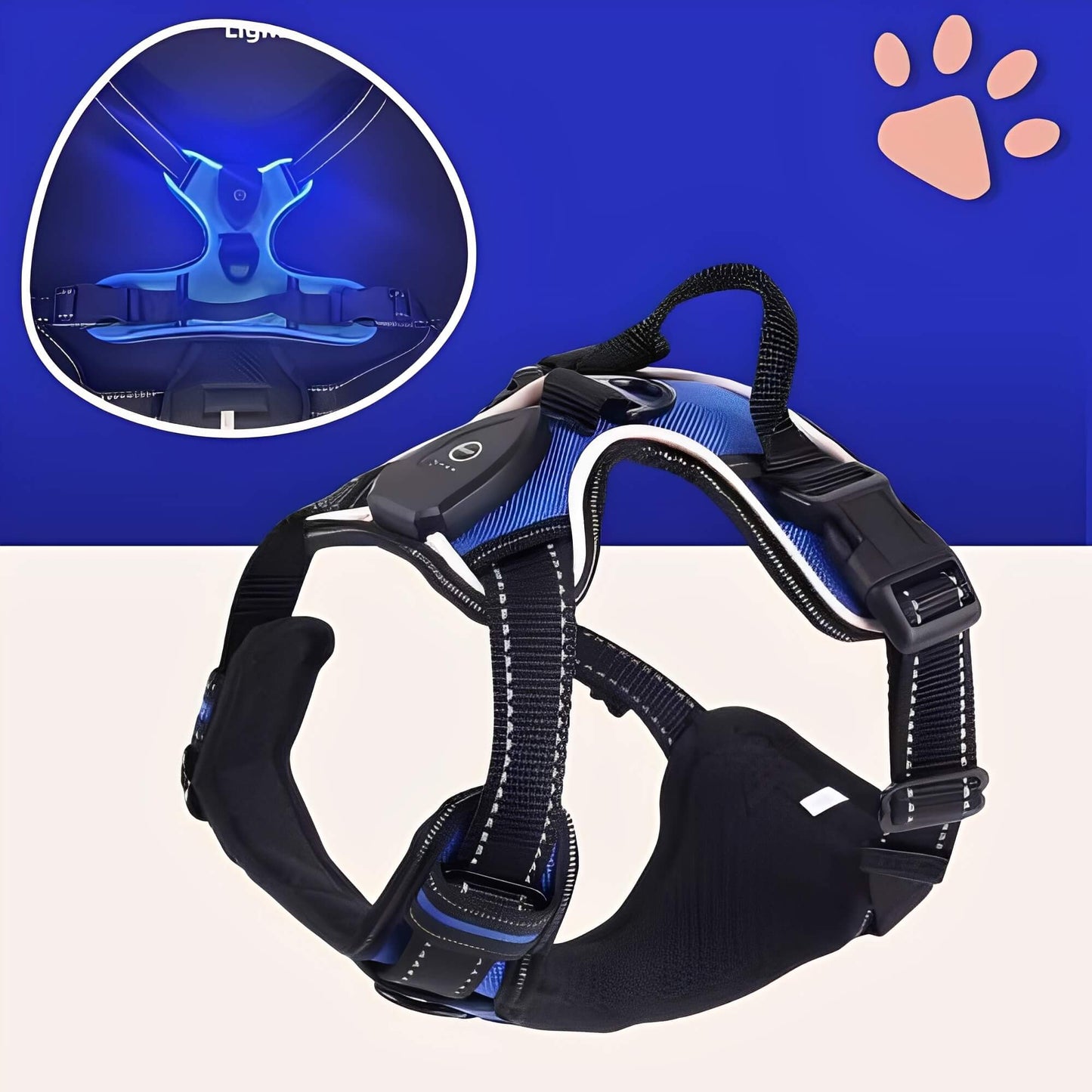 Harnais lumineux pour chien réglable la niche de jules JujuLumiHarness variante bleue