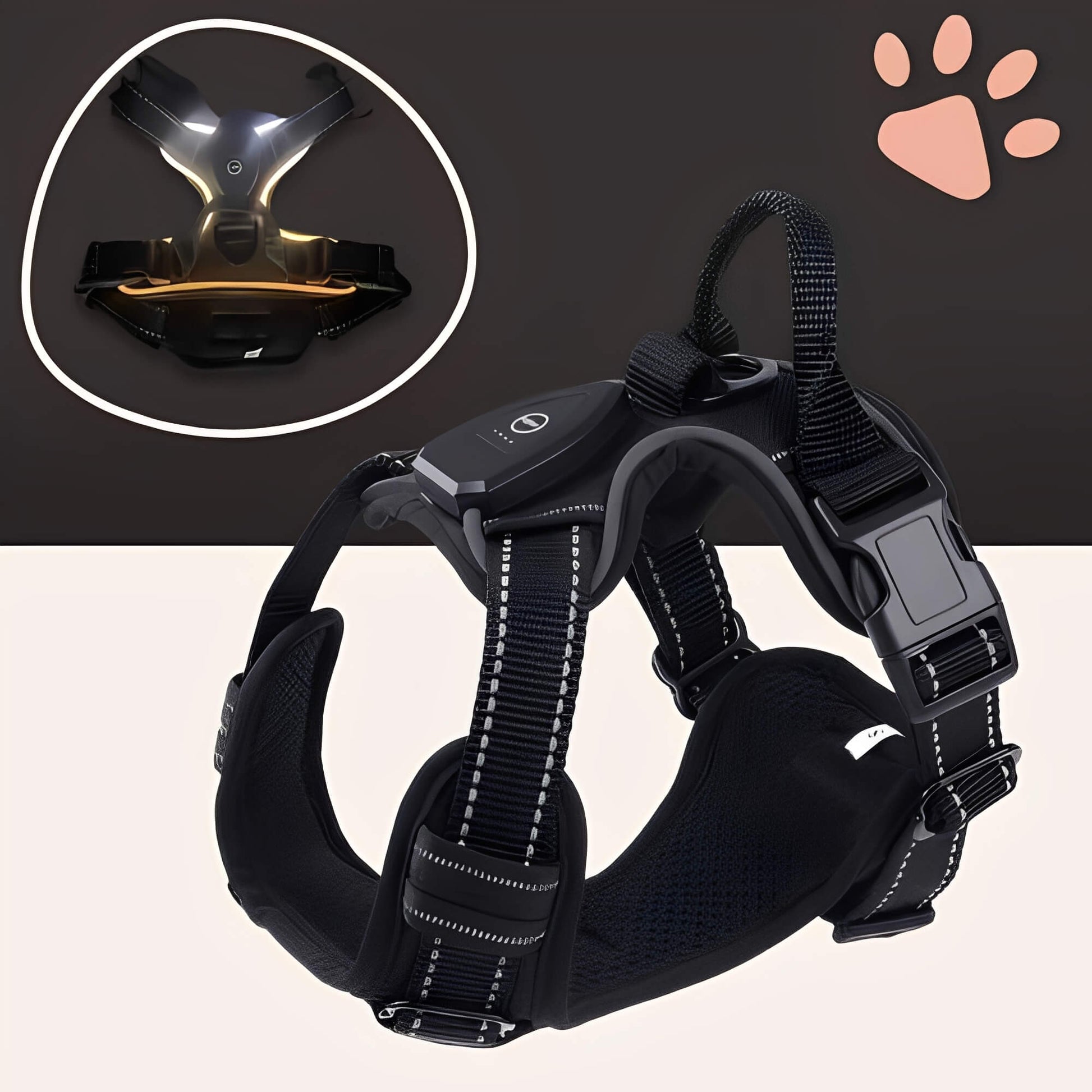 Harnais lumineux pour chien réglable la niche de jules JujuLumiHarness variante noire