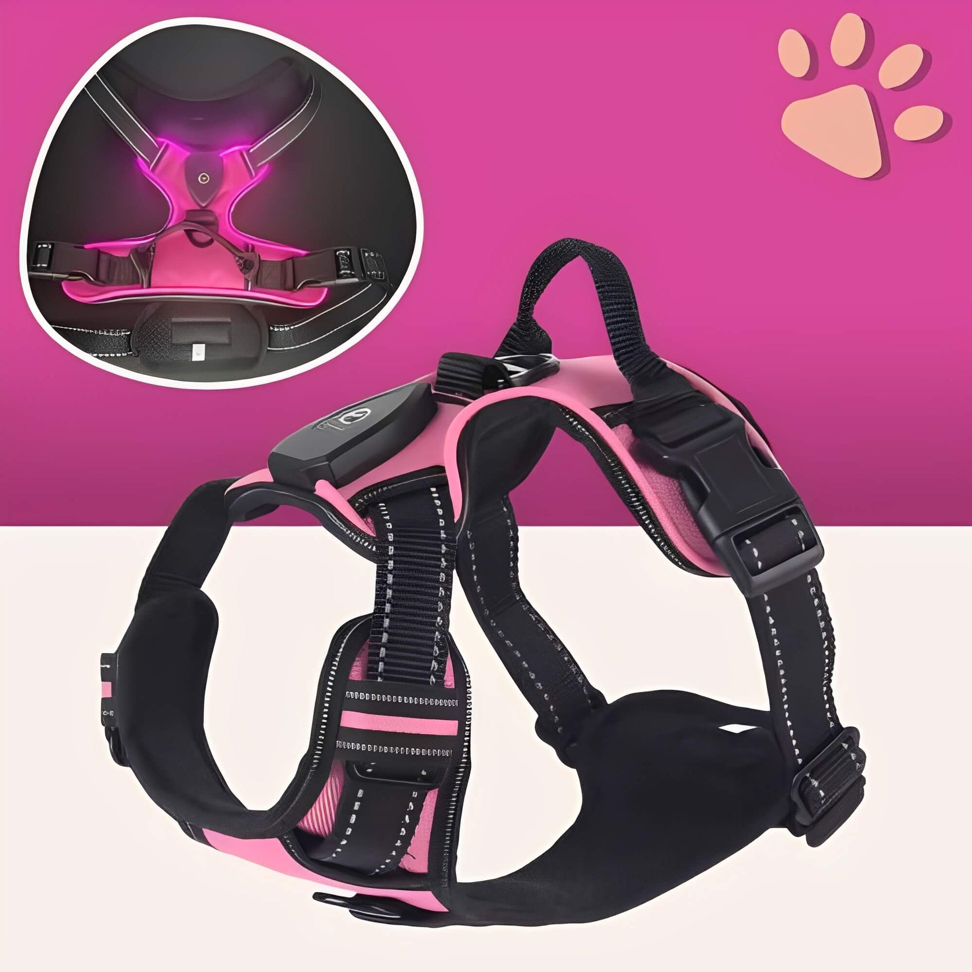 Harnais lumineux pour chien réglable la niche de jules JujuLumiHarness variante rose
