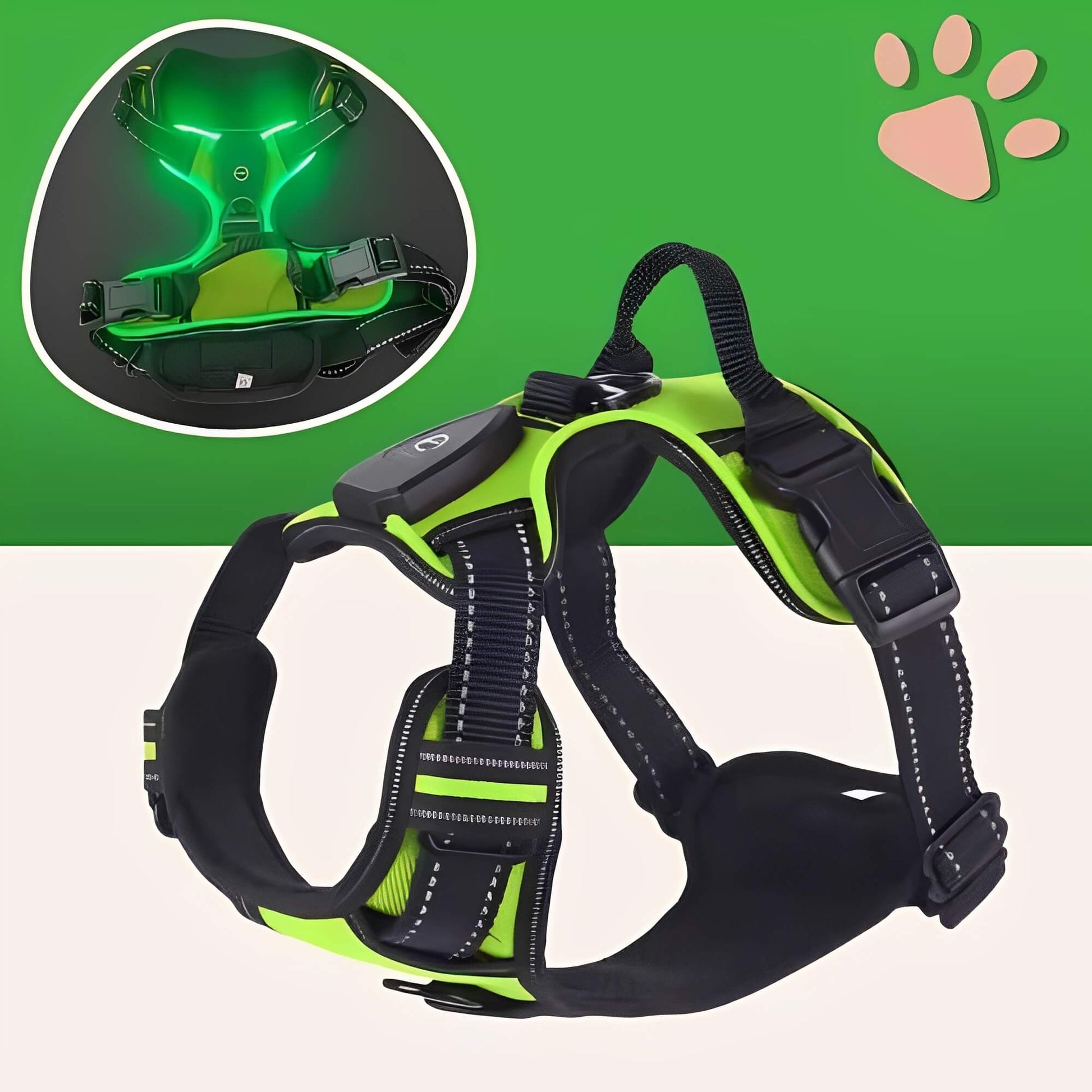 Harnais lumineux pour chien réglable la niche de jules JujuLumiHarness variante verte
