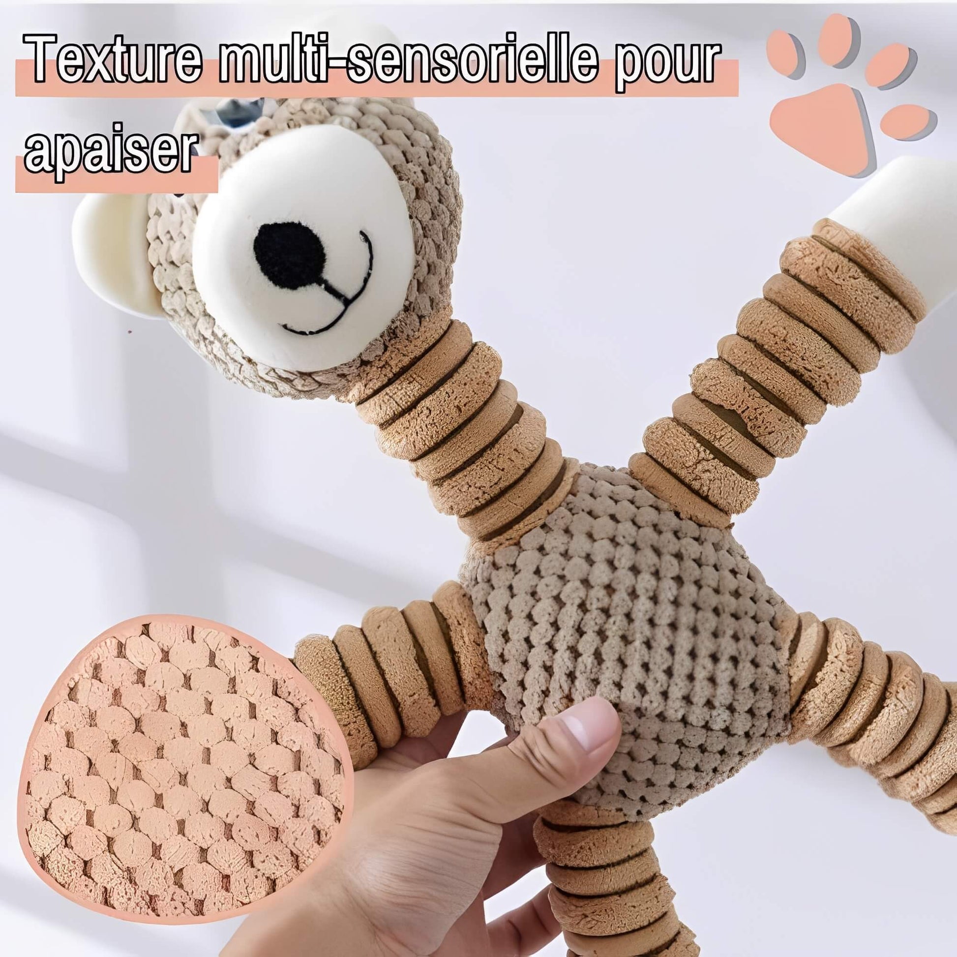Jouet Sonore Pour Chien en forme de Ours La Niche de Jules JuJuBearChew texture multi sensorielle pour apaiser
