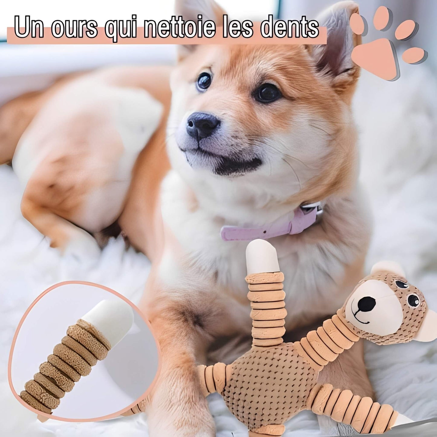 Jouet Sonore Pour Chien en forme de Ours La niche de Jules JuJuBearChew un ours qui nettoie les dents