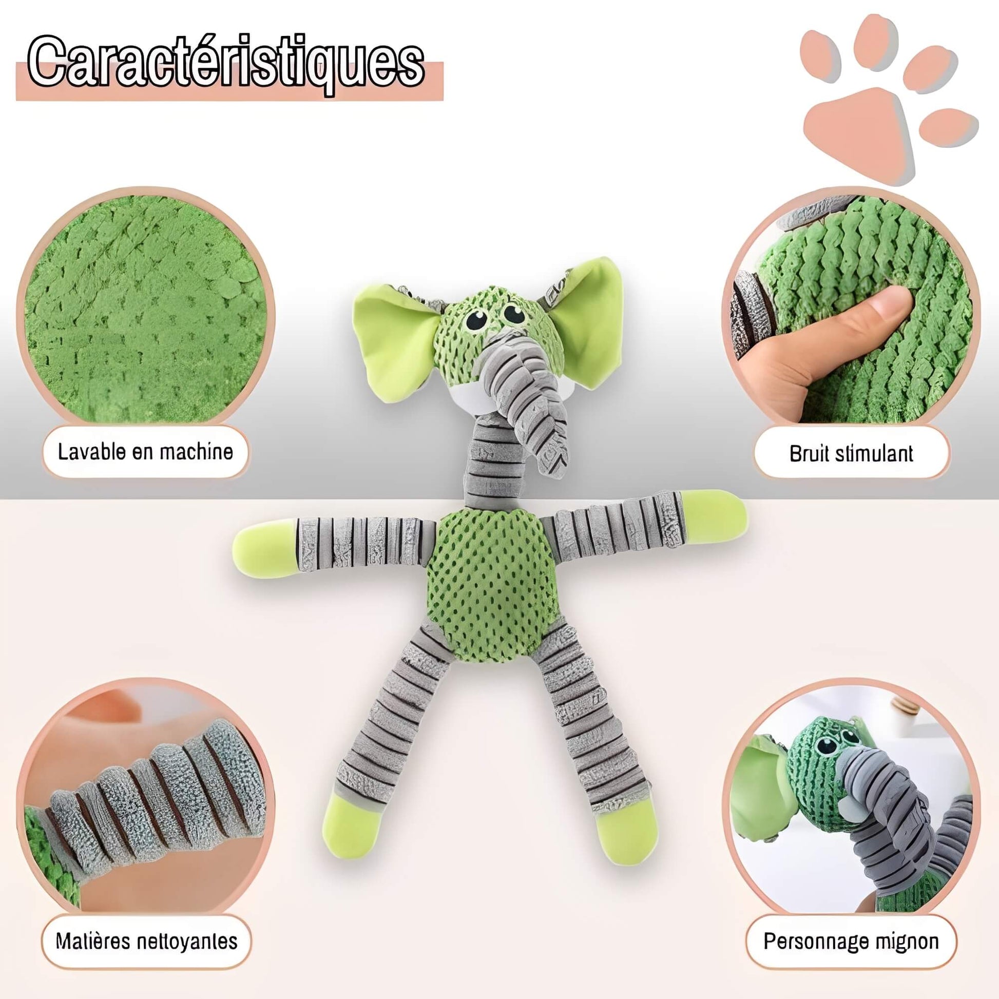 Jouet Sonore pour petits et Moyens chiens La Niche de Jules JujuElephantPlay caractéristiques