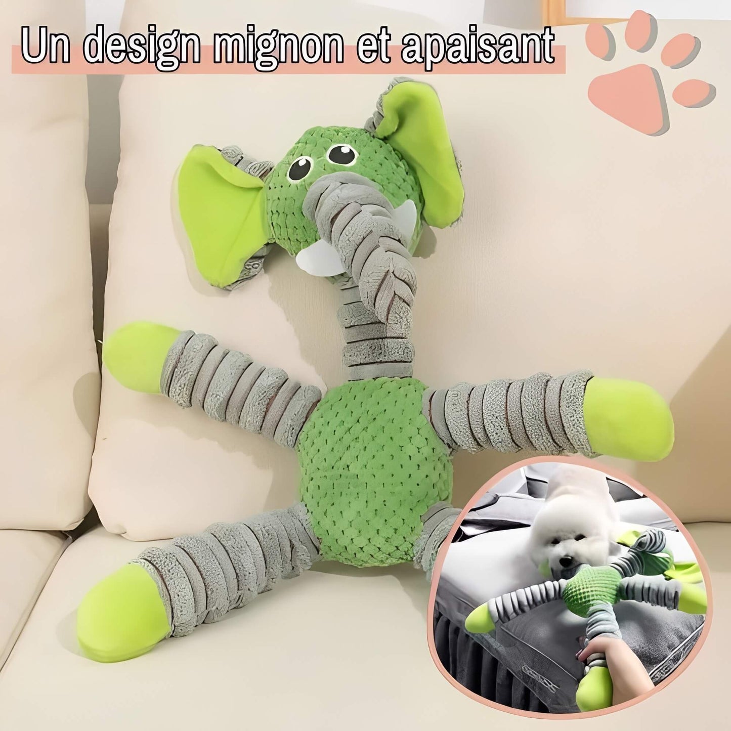 Jouet Sonore pour petits et Moyens chiens La Niche de Jules JujuElephantPlay un design migon et apaisant