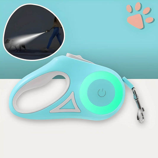 Laisse pour chien Enrouleur Lumiere jujuleashled la niche de jules cyan