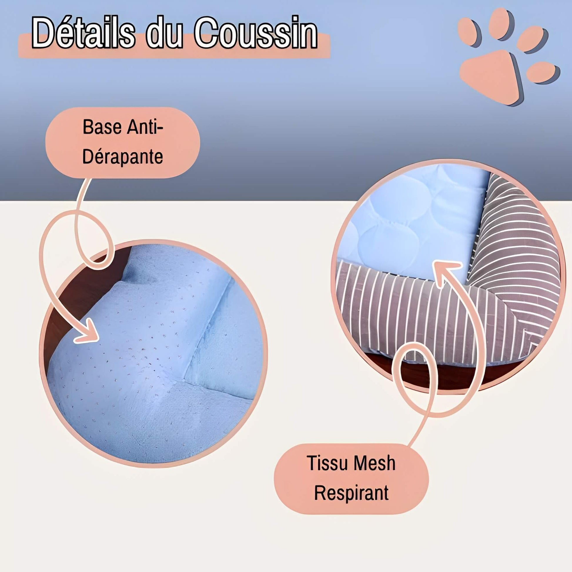 Lit pour Chien et chat Rectangulaire Respirant et Antiderapant JuJuIceCool détails du coussin