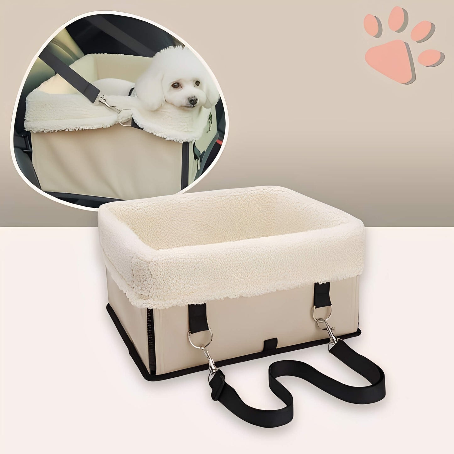 Panier de Transport pour Chien Sécurité et Confort en Voiture la niche de jules JuJuCarBooster variante beige