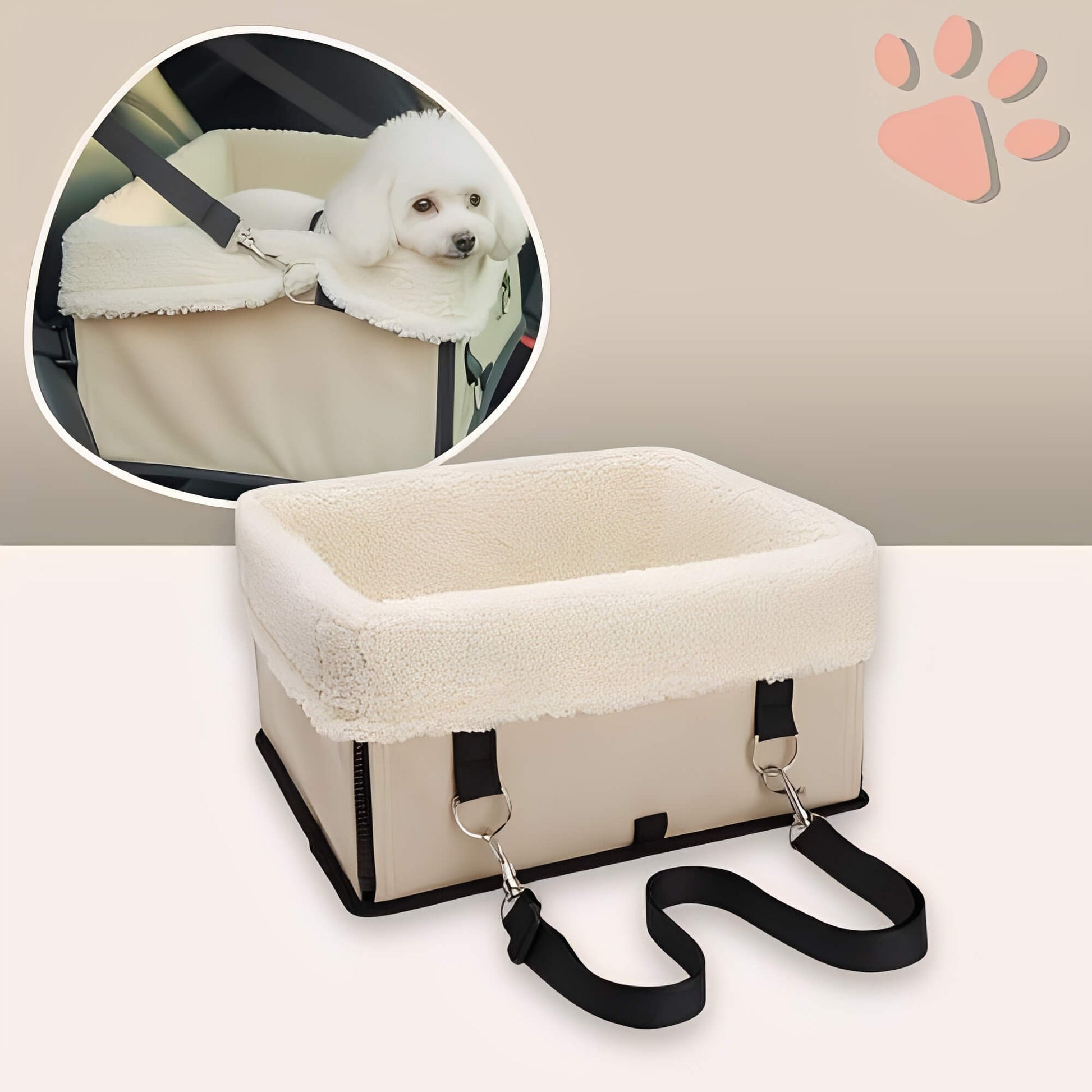 Panier de Transport pour Chien Sécurité et Confort en Voiture la niche de jules JuJuCarBooster variante beige