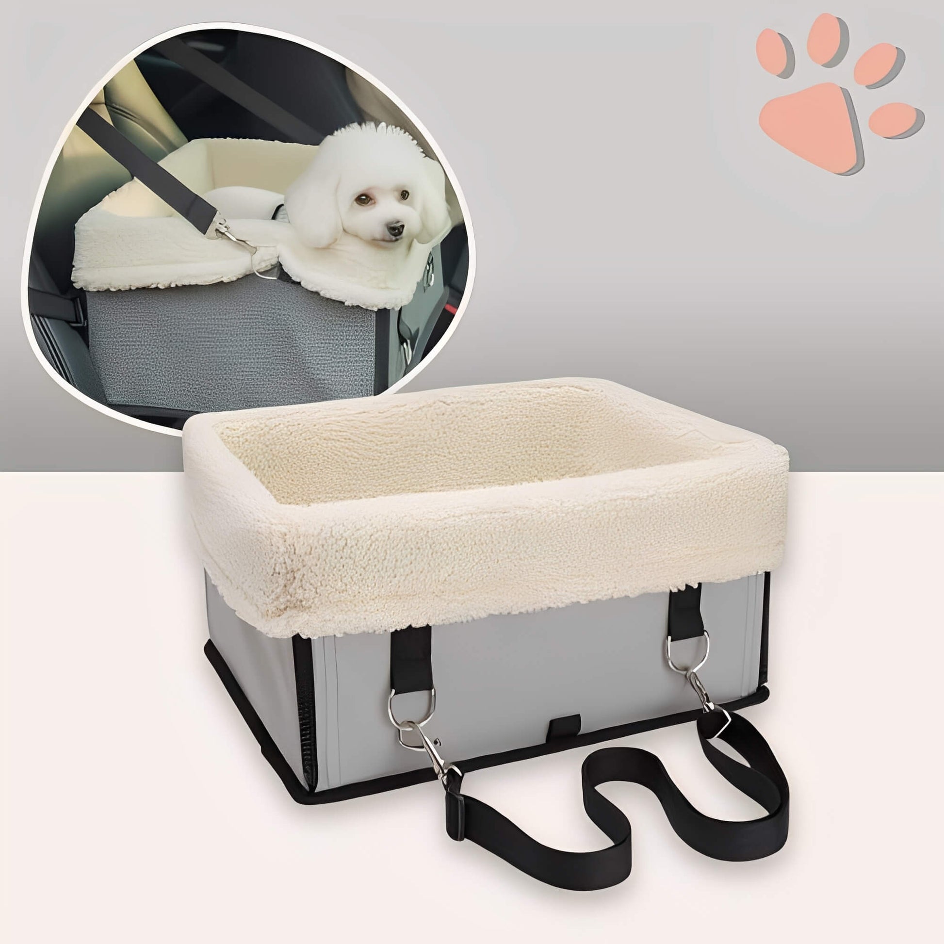 Panier de Transport pour Chien Sécurité et Confort en Voiture la niche de jules JuJuCarBooster variante gris