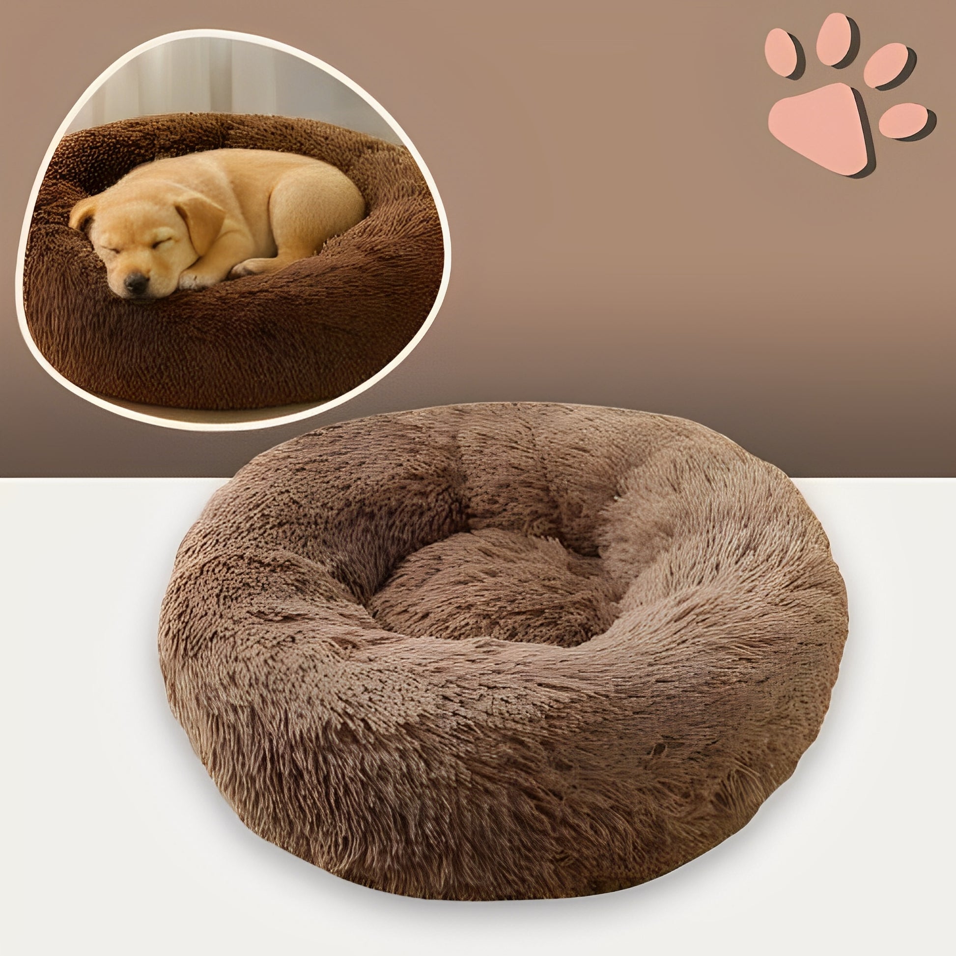 Panier pour chien et chat rond douillet la niche de jules jujudonutdelight variante brun