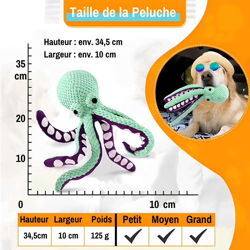 Peluche pour chien jouet pour chien en forme de poulpe jujupoulpe la niche de jules dimensions