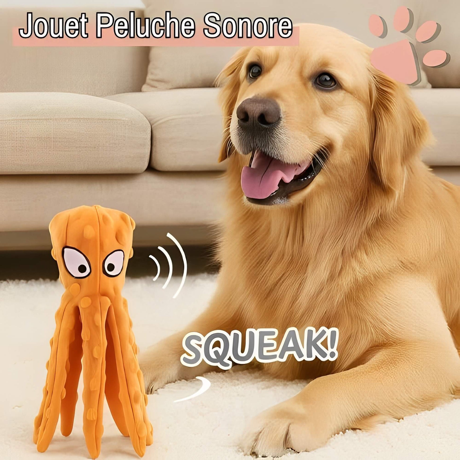 Peluche pour chien pieuvre sonore la niche de jules jujuoctosound jouet peluche sonore
