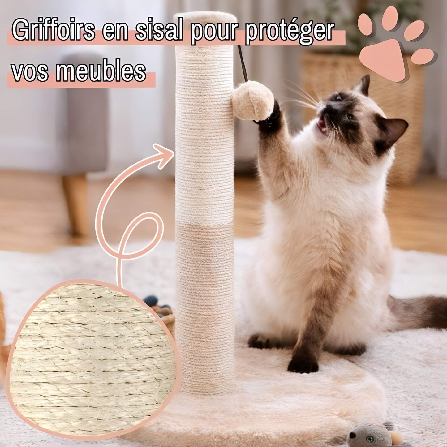 arbre a chat JujuLukiCatree la niche de jules griffoir en sisal pour proteger vos meubles ecru