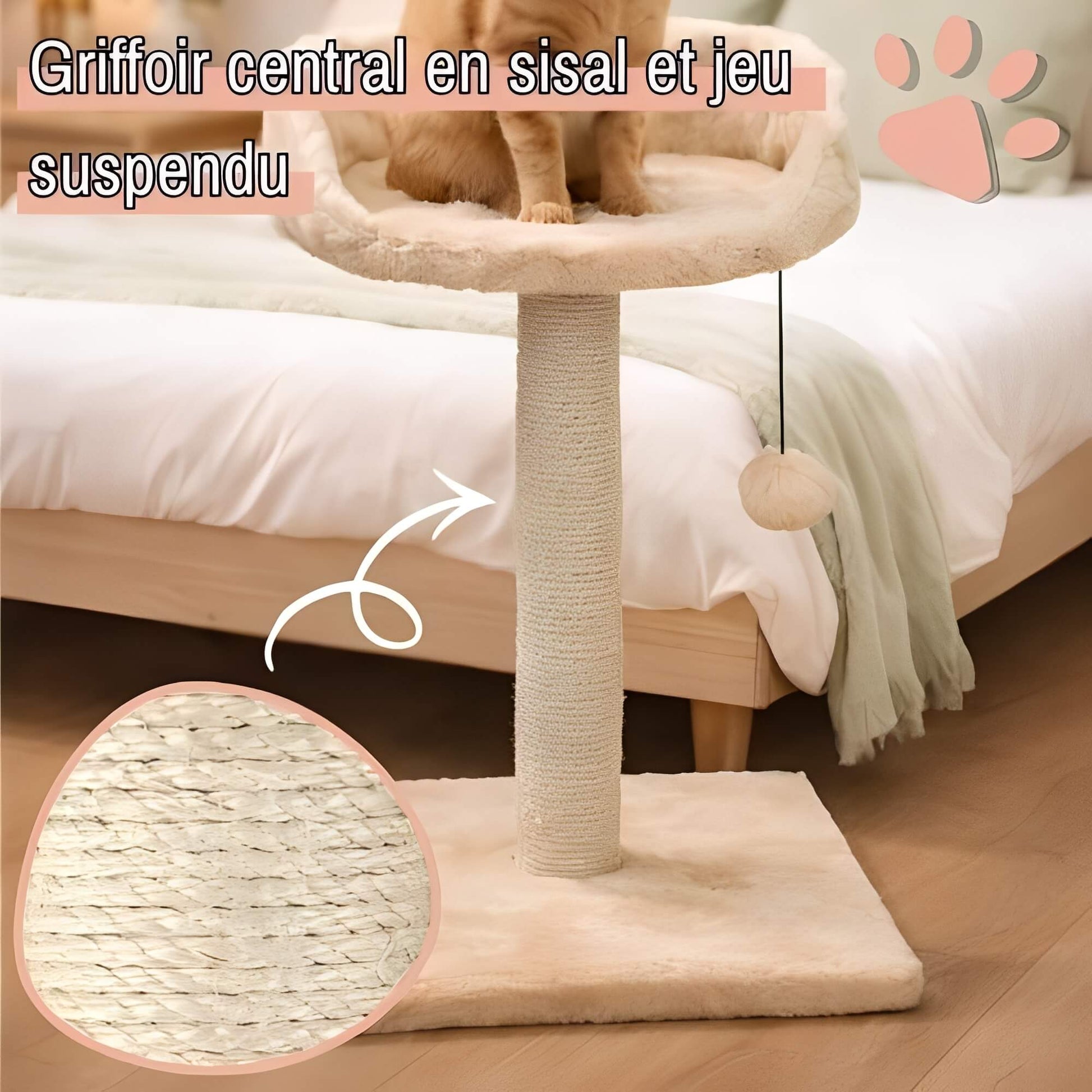 arbre a chat avec assise JujuCatLounge griffoir central sisal jeu suspendu 2