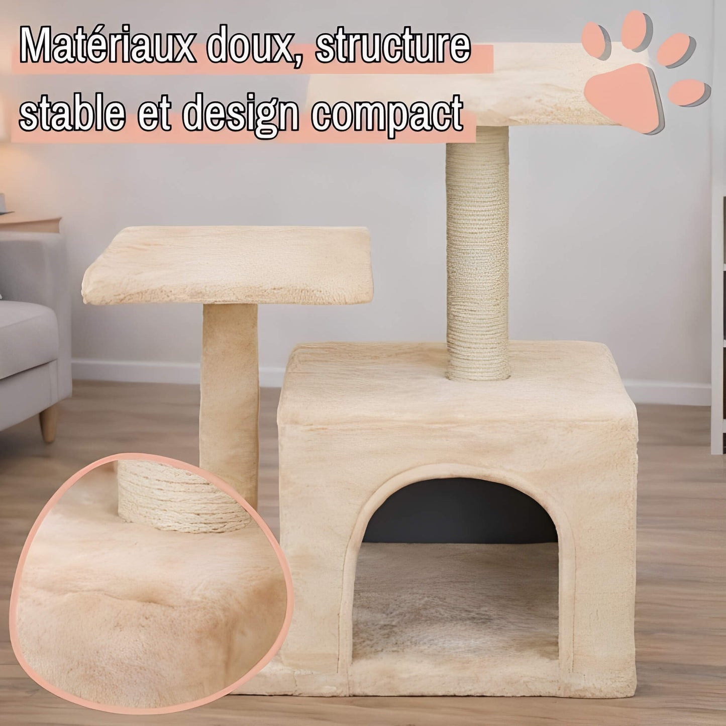 arbre a chat avec refuge JujuLukiRefugeCat la niche de jules materiaux doux structure stable design comptact