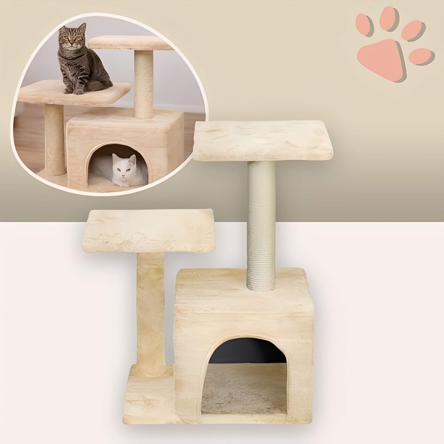 arbre a chat avec refuge JujuLukiRefugeCat la niche de jules variante ecru