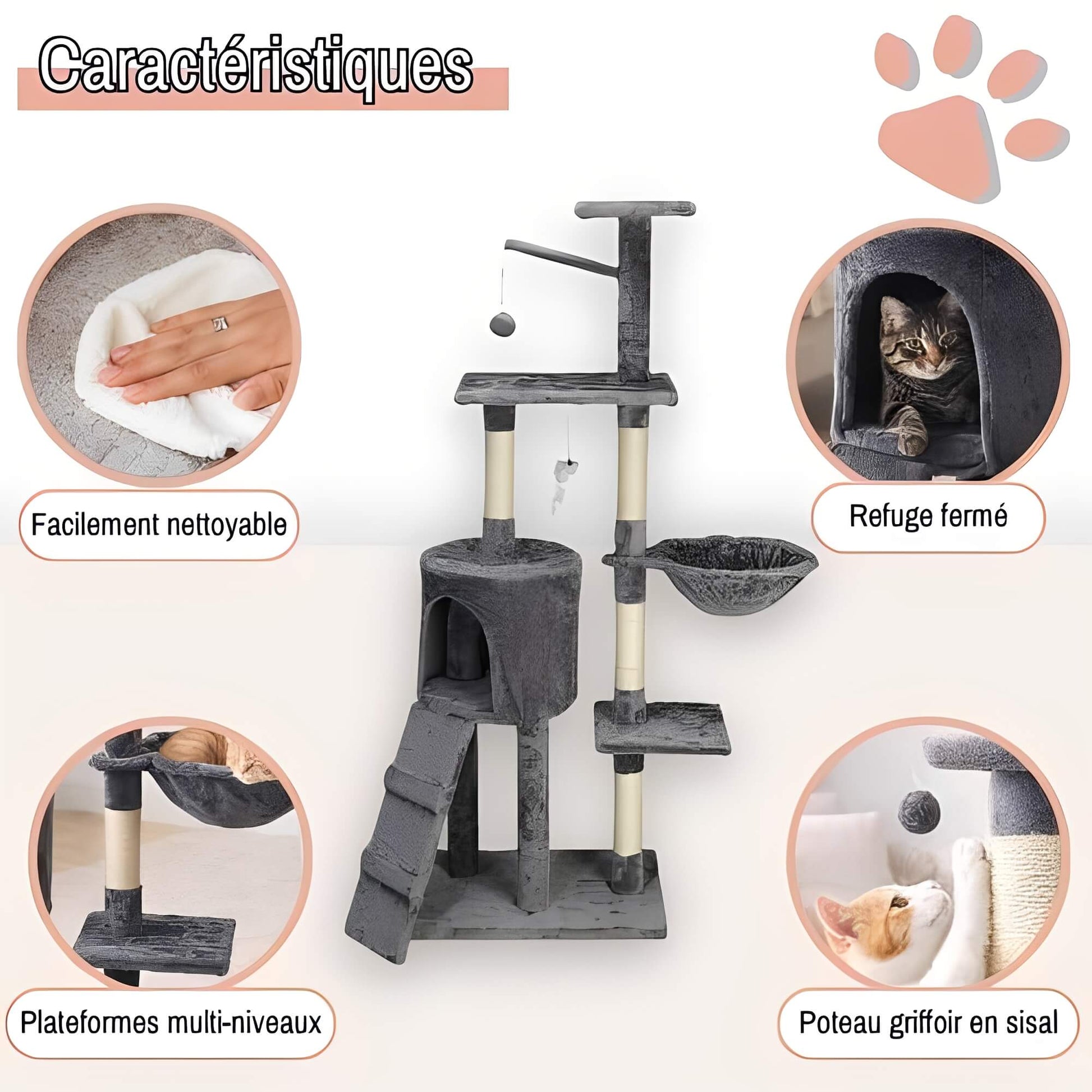 arbre a chat grand format JujuLukiNinjaWarrior la niche de jules caracteristiques gris anthracite