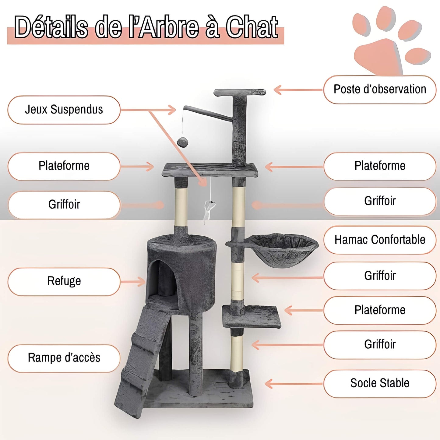 arbre a chat grand format JujuLukiNinjaWarrior la niche de jules details gris anthracite