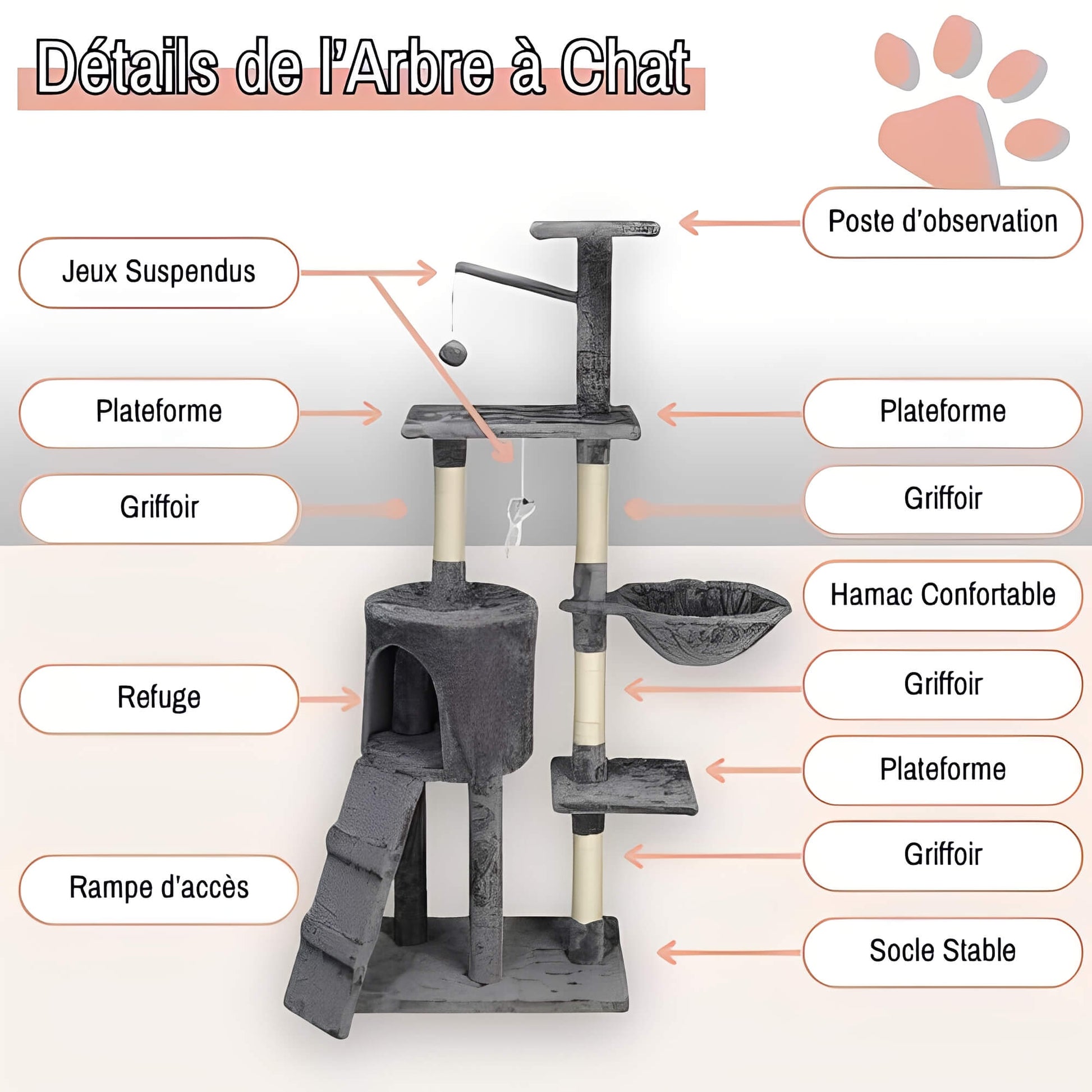 arbre a chat grand format JujuLukiNinjaWarrior la niche de jules details gris anthracite