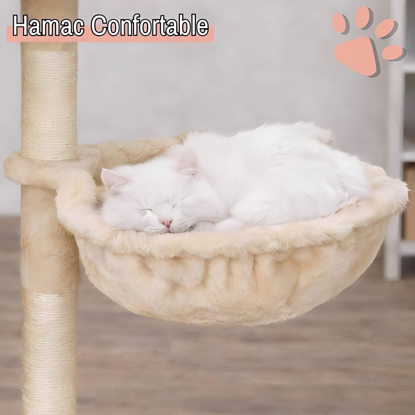arbre a chat grand format JujuLukiNinjaWarrior la niche de jules hamac confortable ecru