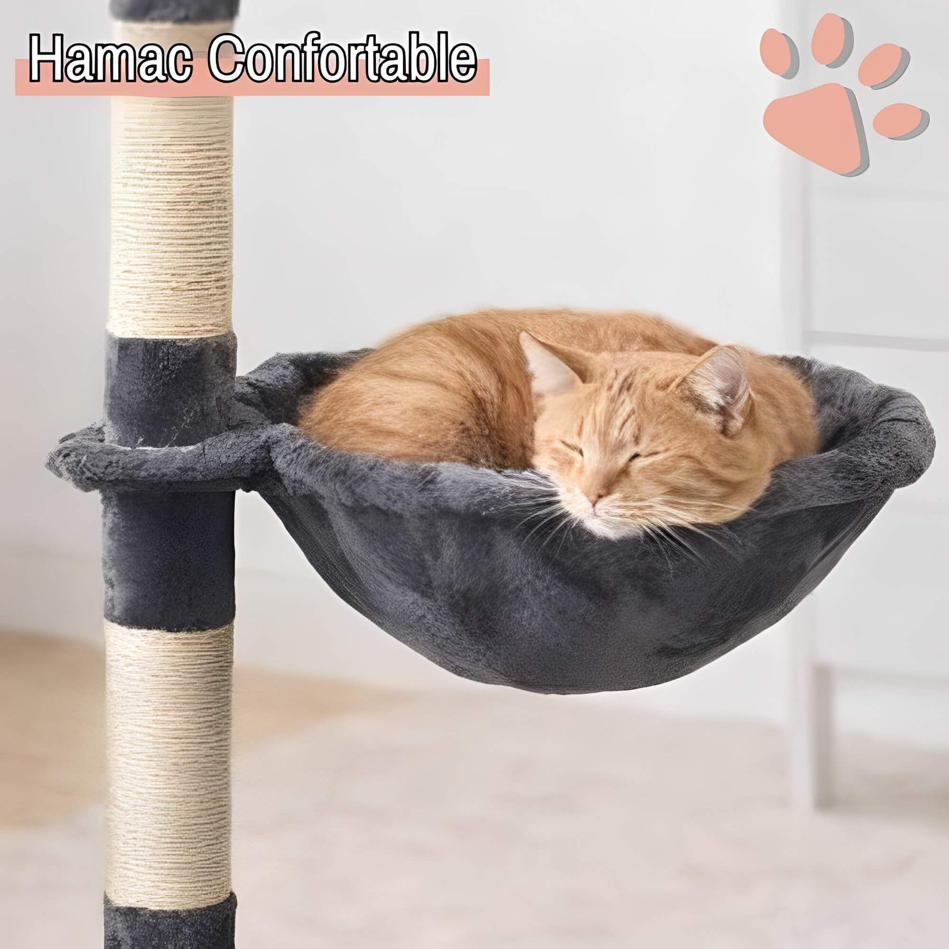 arbre a chat grand format JujuLukiNinjaWarrior la niche de jules hamac confortable gris anthracite