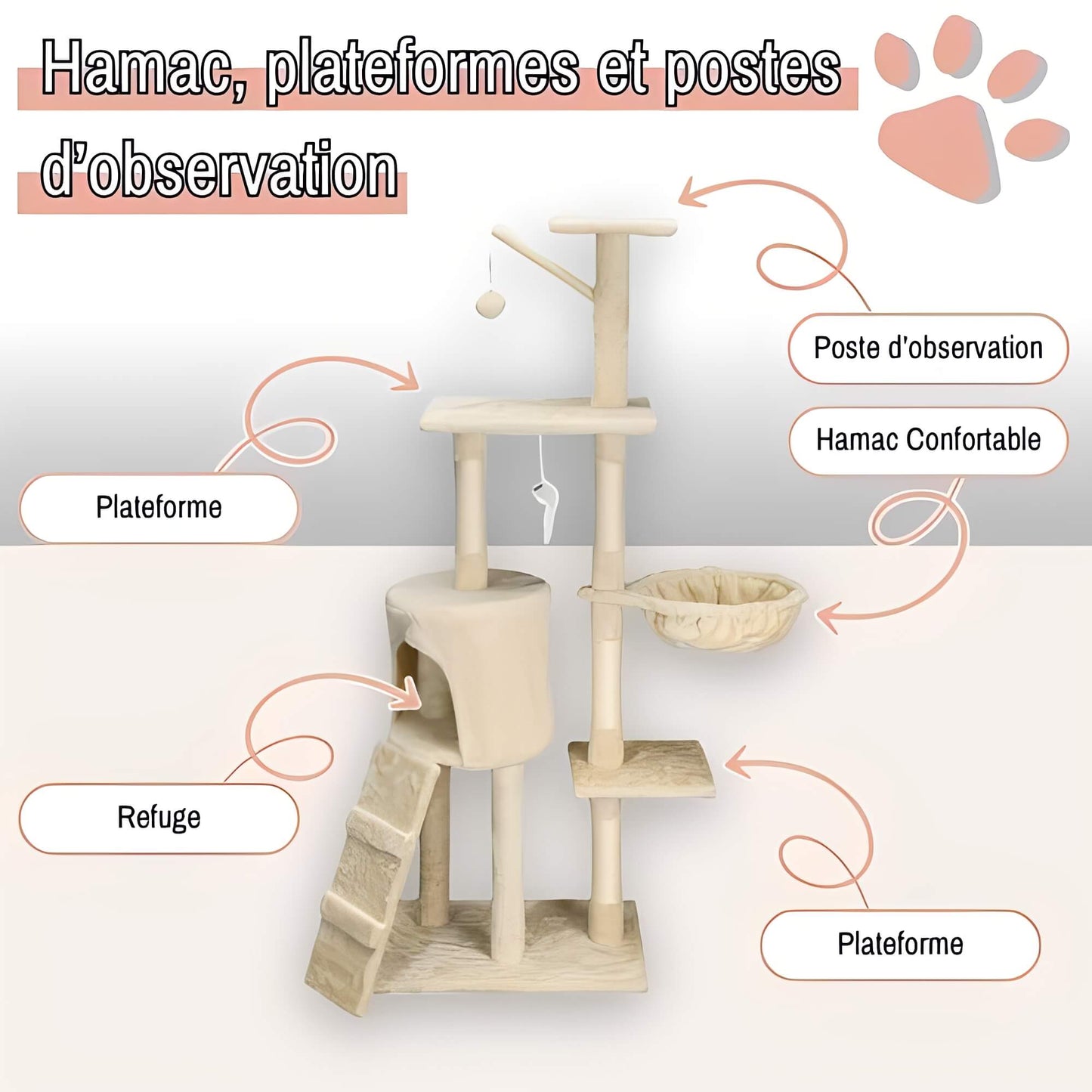 arbre a chat grand format JujuLukiNinjaWarrior la niche de jules hamac plateformes postes observation ecru