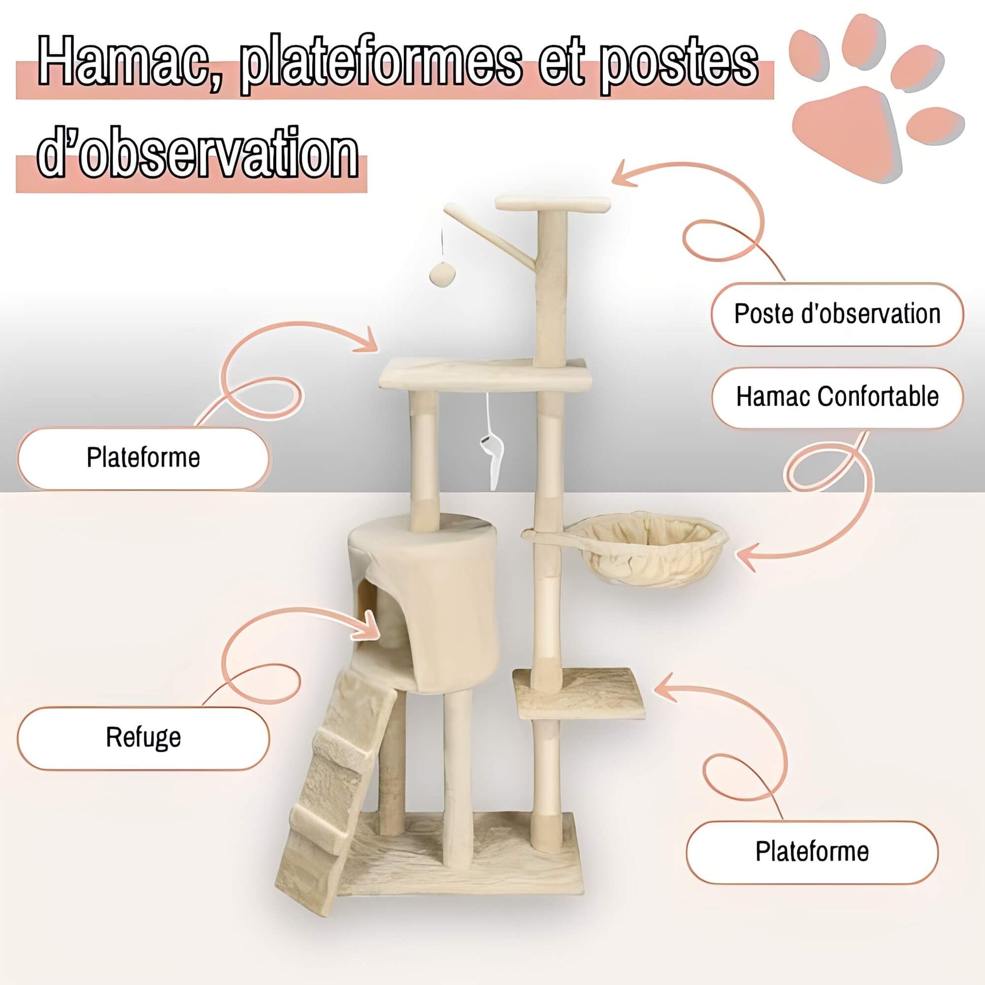 arbre a chat grand format JujuLukiNinjaWarrior la niche de jules hamac plateformes postes observation ecru
