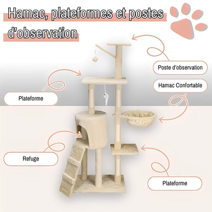 arbre a chat grand format JujuLukiNinjaWarrior la niche de jules hamac plateformes postes observation ecru
