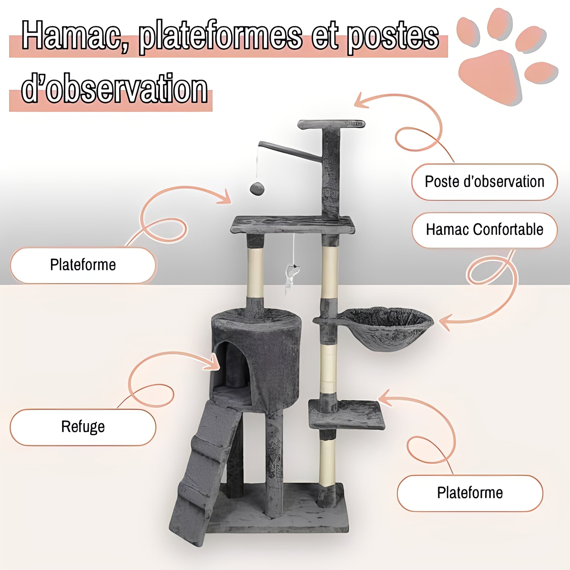 arbre a chat grand format JujuLukiNinjaWarrior la niche de jules hamac plateformes postes observation gris anthracite
