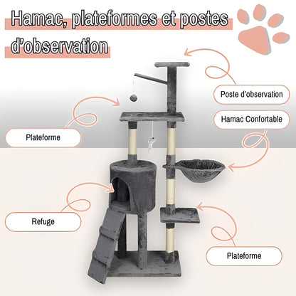 arbre a chat grand format JujuLukiNinjaWarrior la niche de jules hamac plateformes postes observation gris anthracite