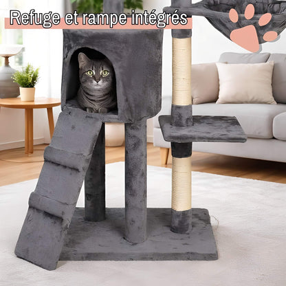 arbre a chat grand format JujuLukiNinjaWarrior la niche de jules refuge rampe integres acces securise gris anthracite