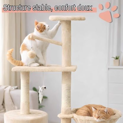 arbre a chat grand format JujuLukiNinjaWarrior la niche de jules structure stable confort doux ecru