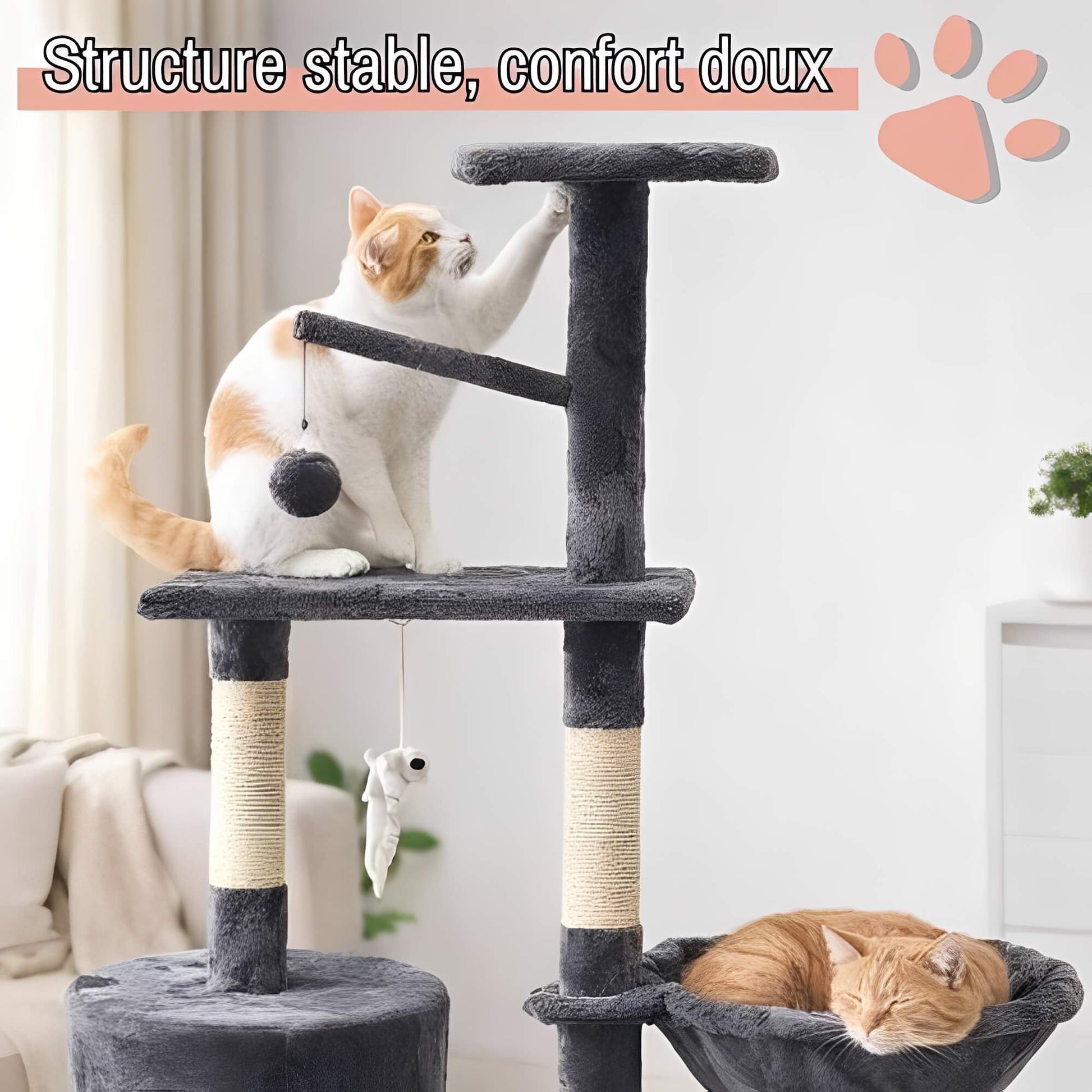 arbre a chat grand format JujuLukiNinjaWarrior la niche de jules structure stable confort doux gris anthracite