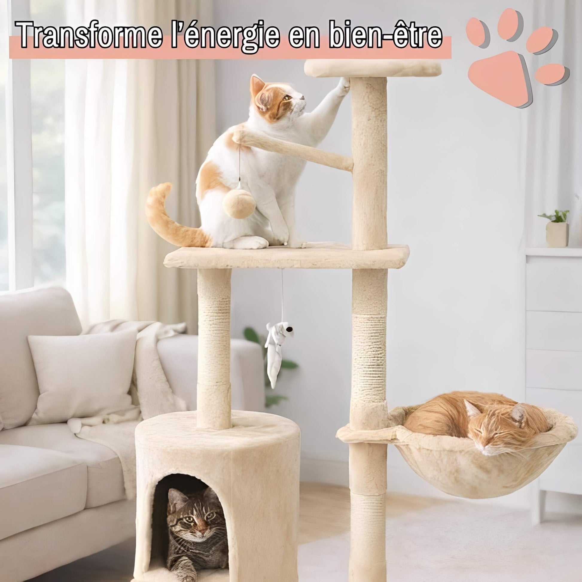 arbre a chat grand format JujuLukiNinjaWarrior la niche de jules transforme energie bien etre ecru