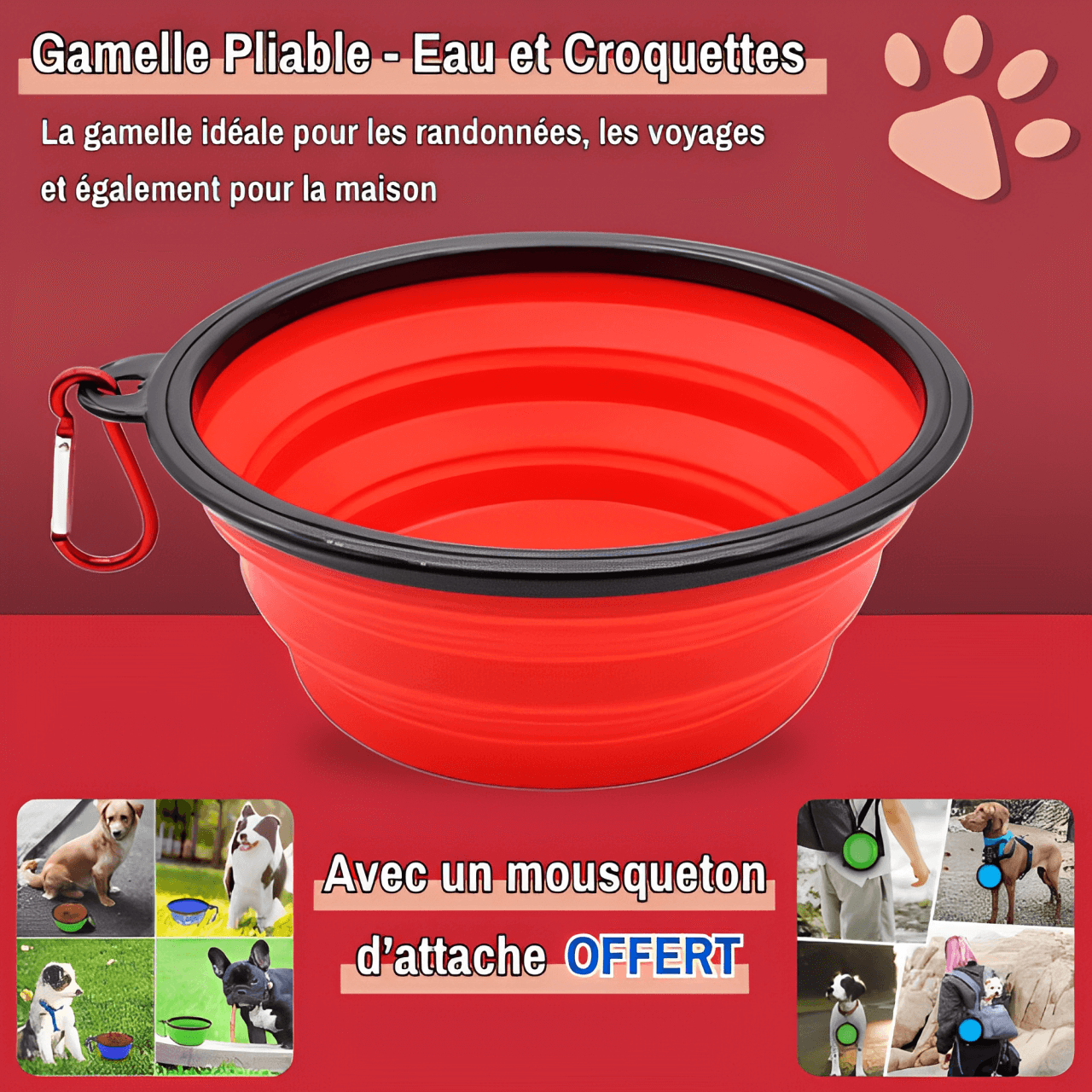 gamelle pliable compact pour chien jujugampl la niche de jules rouge