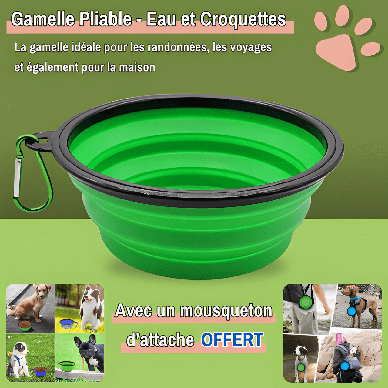 gamelle pliable compact pour chien jujugampl la niche de jules vert