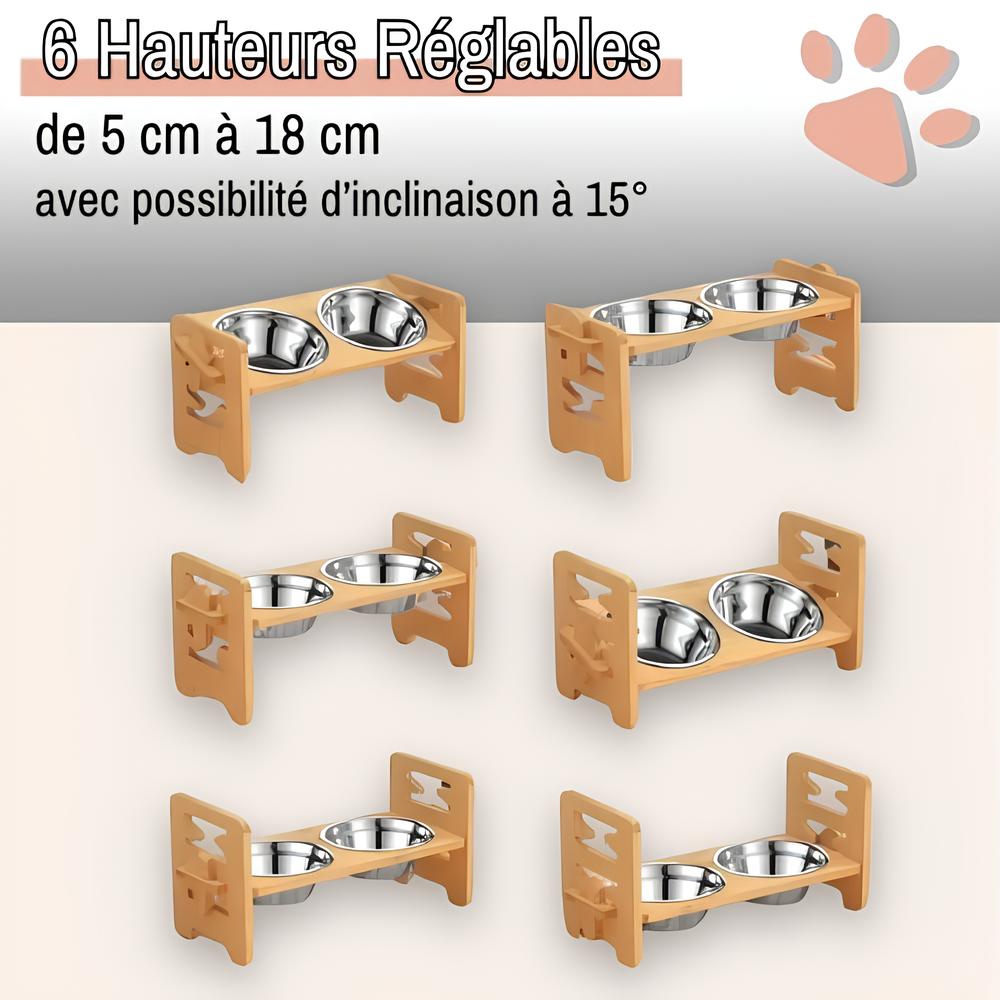 gamelle surélevée pour chien JuJuBambouBowl la niche de jules 6 hauteurs réglables